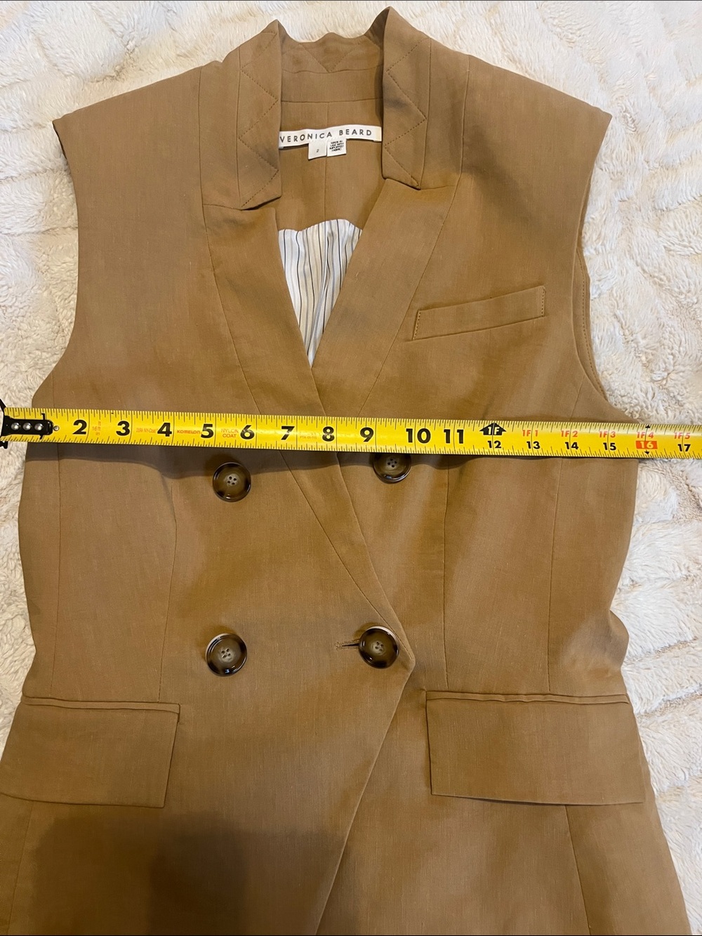 Veronica Beard Camel Double-Breasted Vest and Shorts Set - Picture 11 of 12